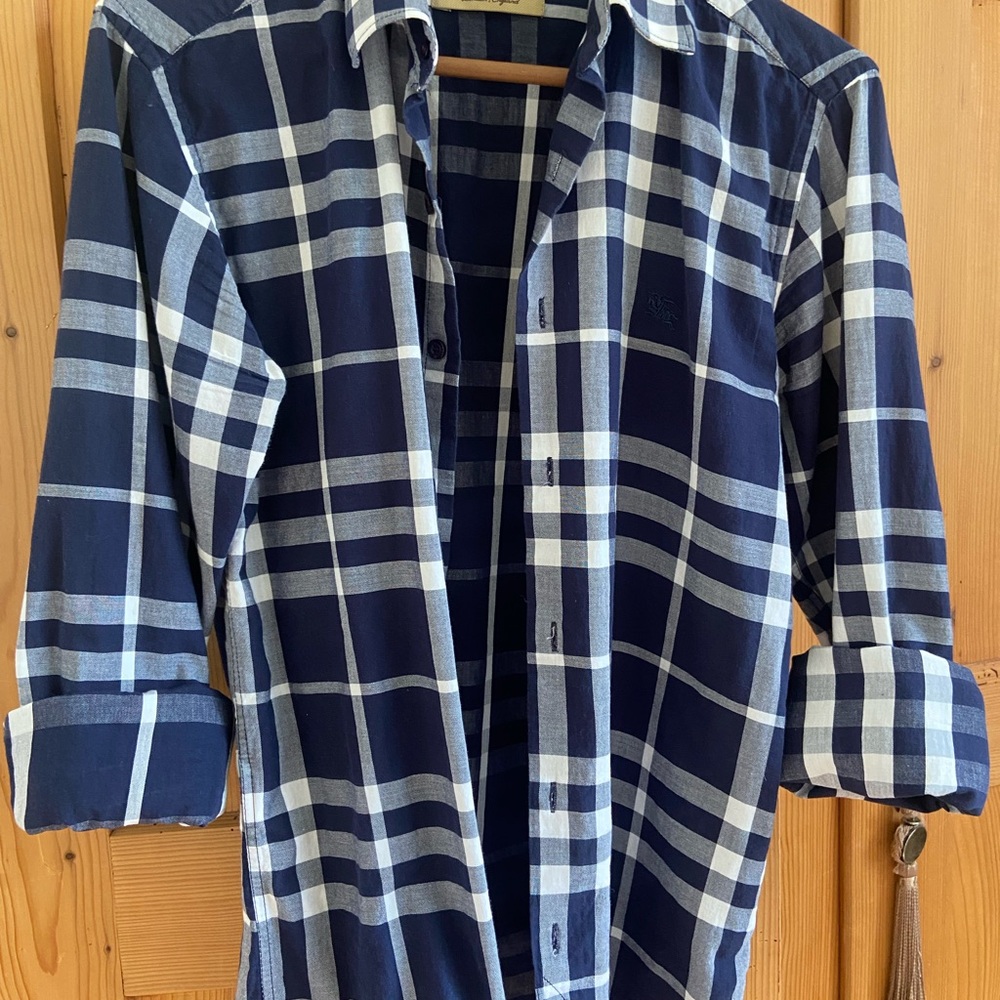 Burberry Blue and White Casual Button Down Shirt